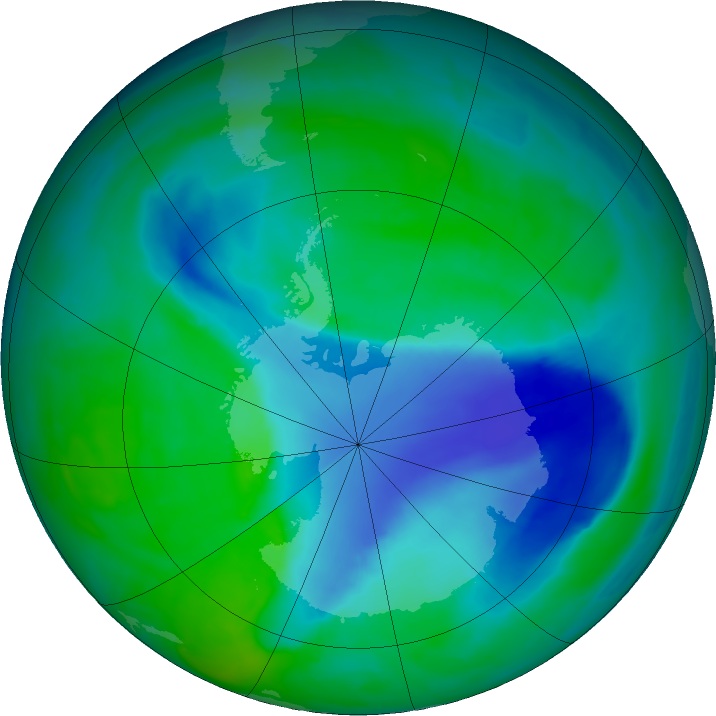 Antarctic ozone map for 12 December 2015